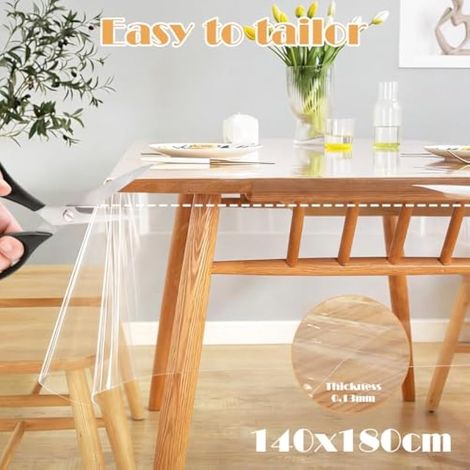 Nappe transparente - 140 x 180 cm - Transparent - Film de protection de table en PVC transparent - Lavable - Pour salle à manger, mariage, fête (1/4)