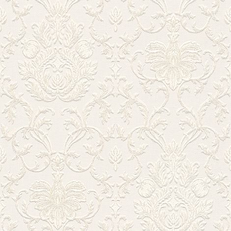 A.S. Creations – Papier peint crème baroque 10,05 x 0,53 m – Motif floral vintage pour couloir et chambre – Couleur argent, noir, blanc (1/4)