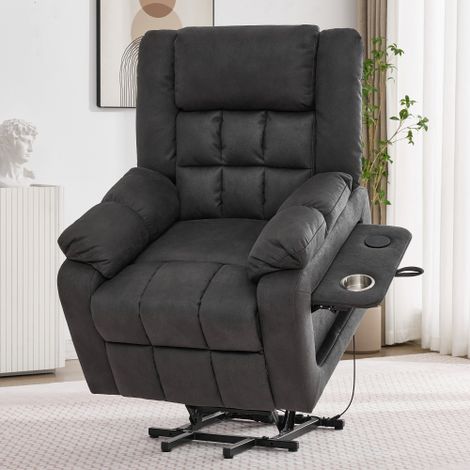 Fauteuil TV électrique réglable, fauteuil releveur de massage avec fonction chauffante, fauteuil pour seniors, relax avec repose-pieds, 2 poches latérales et porte-gobelet, ports USB, gris. (1/5)