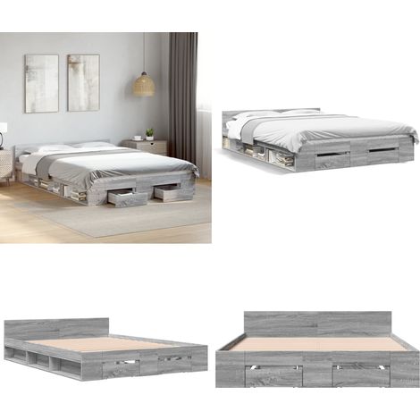 Bettgestell mit Schubladen Grau Sonoma 140x200 cm Holzwerkstoff - Bettes - Doppelbett - Holzrahmen - Schubladenschrank - Schlafzimmereinrichtung - Home & Living (1/5)