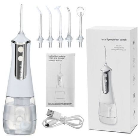 Elektrische Zahnseide mit Wasserstrahl, 300 ml – 3 Reinigungsmodi – USB-aufladbar – Zahnsteinentfernung und Zahnfleischmassage (1/5)
