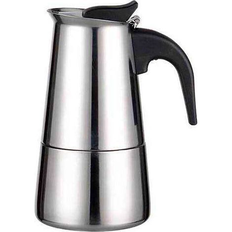 Cafetera italiana Moka de acero inoxidable, 2 tazas, capacidad de 100 ml, compatible con todas las cocinas excepto inducción. (1/5)