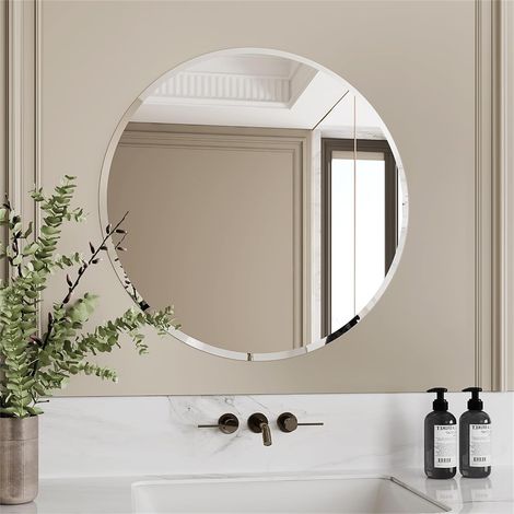Espejo de Baño de Pared Biselado Decorativo sin Marco, Espejo Minimalista Redondo de Vidrio Plateado para Comedor Salón Entrada Pasillo, 80x80 cm (1/5)