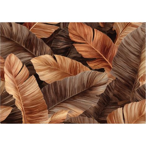 Moderne Fototapete Blätter Braun Abstrakt – Großformat Wandtapete 150x105 cm – Design für Wohnzimmer & Schlafzimmer