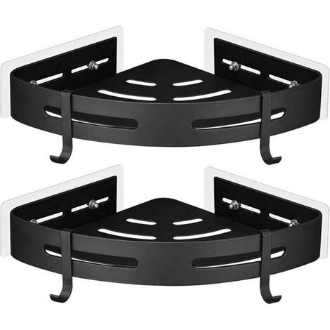Étagère d'angle de douche sans perçage - Aluminium de qualité aérospatiale - Résistante à la rouille - Auto-adhésive - 2 crochets (1/4)