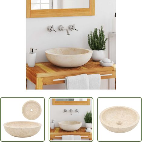Cremefarbenes Waschbecken -  Waschbecken 40x12 cm Marmor Creme