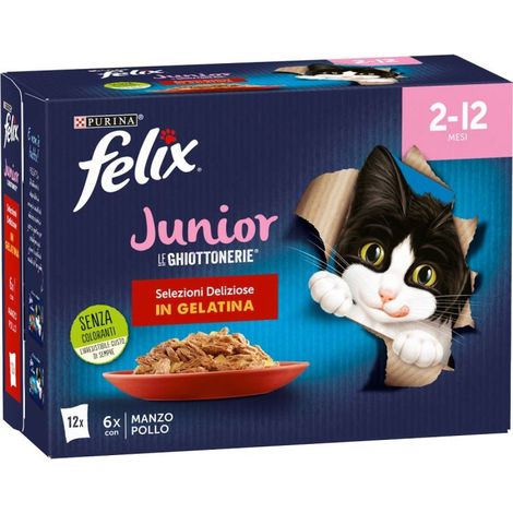 felix le ghiottonerie junior manzo e pollo, 12x85 gr