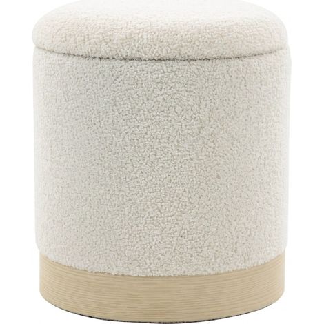 Pouf contenitore 40x40x47 cm con seduta confortevole, struttura stabile, tessuto sherpa, bianco crema (1/5)