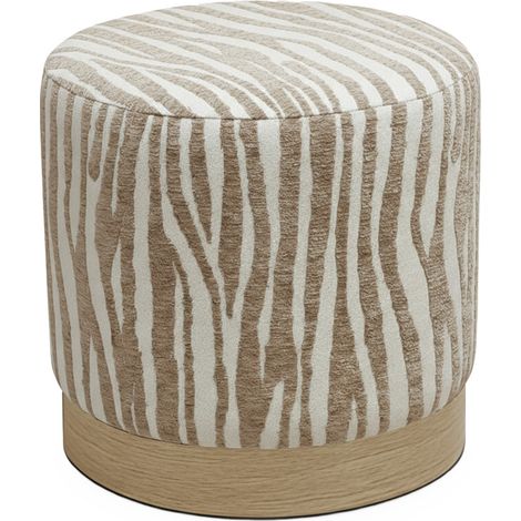 Pouf rond en tissu imprimé zèbre ø 40cm - Taupe - Wild
