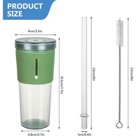 Set aus 2 x 700ml Plastikbechern mit Deckel und Strohhalm, geeignet für Smoothies und Eiskaffee (grün, blau) (1/5)
