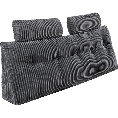 Bettkeilkissen mit waschbarem Flanellbezug, Queen Size in Grau, mit 2 Kopfstützen und 2 Seitentaschen zum Lesen und Ausruhen im Bett (1/5)