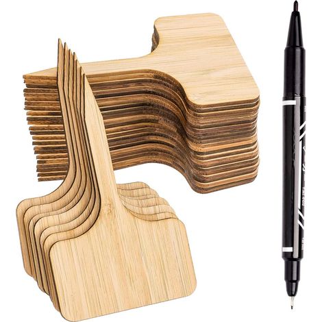 Étiquettes pour plantes en bambou Whaline (lot de 50) avec marqueur, étiquettes en bois de type T (1/5)