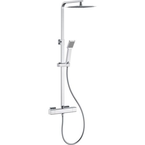 Aica Columna de Ducha Termostática Cuadrada con Barra Ajustable 764-1184mm, Alcachofa de Ducha Lluvia Efecto para Baño (1/4)