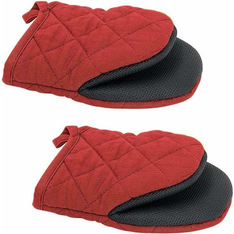 2 PCS Gants de Cuisine Gants de Four Antidérapants en Néoprène Résistant à la Chaleur pour Cuisson, Grillade, Barbecue (Rouge) 17.513.5cm (1/5)