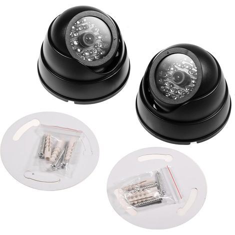 2X Fausse caméra de sécurité factice CCTV caméra de Surveillance caméra dôme avec lumière Clignotante LED Infrarouge réplique réelle Noir (1/5)