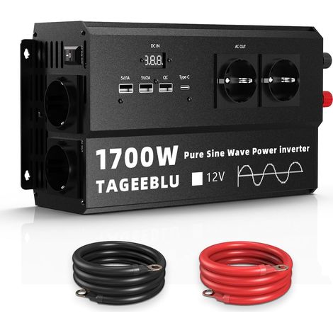 1700W Pur Sinus convertisseur 12v 220v, transformateur 12v 220v avec écran LCD, 4 Prise UE, Type C 30W, Charge Rapide USB 25W, 3 Ports USB (1/5)