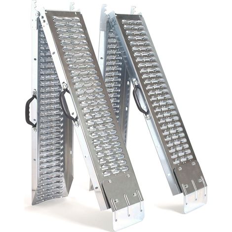 Idmarket – Lot de 2 rampes de chargement pliables en acier galvanisé – Longueur 160 cm – Charge maximale 400 kg – Stries anti-dérapantes (1/5)