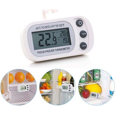 4Stk Mini Digitale Thermometer mit Haken, Kühlschrank Gefrierschrank Thermometer mit gut lesbarem LCD Display, Präzise Temperaturmessung für Küche Büro Kühlraum