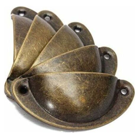 10pcs Poignée de Coquille Vintage pour Tiroir Armoire Meuble Cuisine, Fer Incurvé Bouton de Porte de Placard Retro 8,2 cm x 3,5 cm Laiton Antique (1/4)