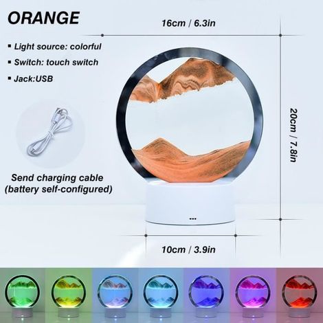 Orange - Lampe De Table Led En Verre, 7 Couleurs, Peinture De Sable, 3d, Image D'art, En Forme De Sablier, Ve (1/4)