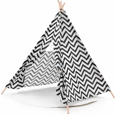 Tipi Zelt Kinder Montesori Robincool Koda 120x120x150 cm für Innen- und Außenbereich Geometrisches Design Lichter Teppich