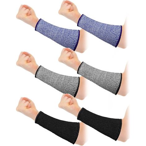 Manicotti antitaglio - 3 paia di protezioni per braccia di livello 5 per vetro, edilizia e falegnameria (grigio, 20 cm) (1/5)