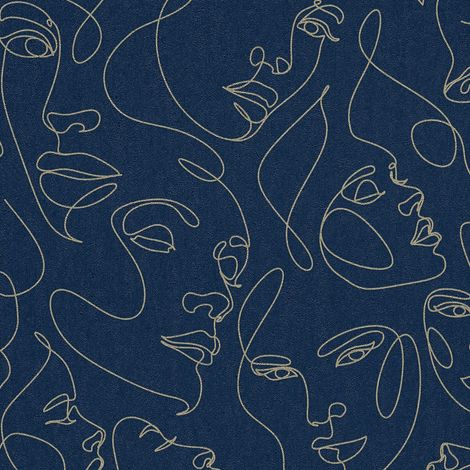 Papel pintado gráfico Profhome 791724 papel pintado vinílico estampado en caliente tejido non tejido texturado de diseño y acentos metálicos azul oro 5,33 m2