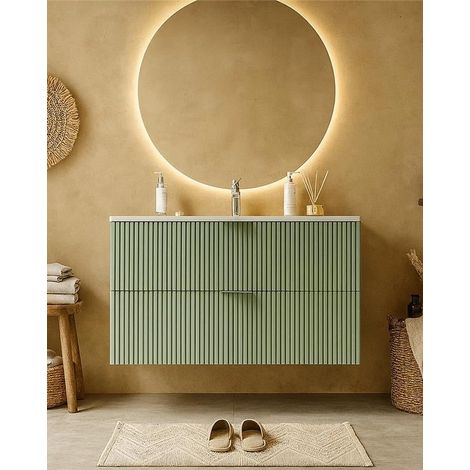 Mobile bagno cannettato 102x47 salvia opaco lavabo in ceramica Teramo (1/5)