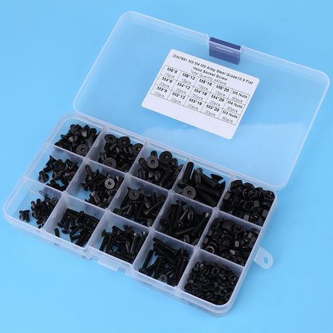 Satz mit 440 Senkschrauben und -muttern aus legiertem Stahl, M3, M4, M5, Innensechskantschlüssel, mit Kunststoff-Aufbewahrungsbox (1/5)