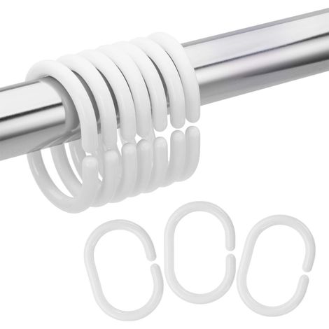 24 Crochets de rideau de douche, plastique, forme ovale C, noir/blanc, pour salle de bain (1/5)