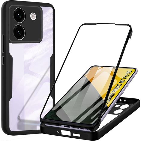 Coque pour Xiaomi Poco M7 Pro 5G Antichoc Housse avec Protège-écran 360 Full Body Protection Etui Robuste Double Face Transparent TPU Case Coque pour Poco M7 Pro 5G, Noir (1/5)