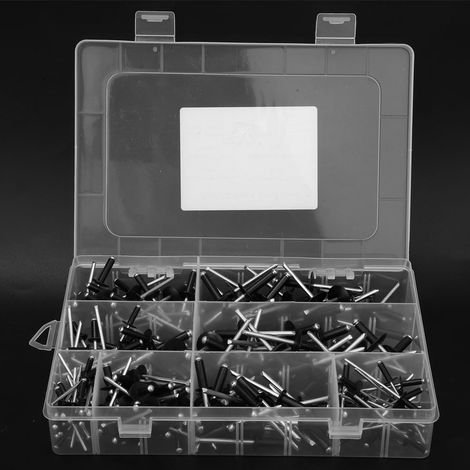 200 schwarze Blindnieten, Rundkopf-Blindnieten aus Aluminium (1/5)
