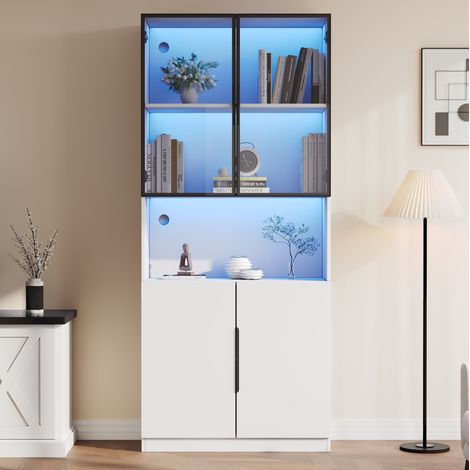 MEUBLIV Vitrine 80x30x200 cm blanche – portes en verre, LED ajustable y almacenamiento (1/5)