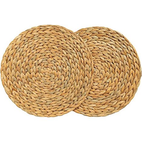 Set de Table Rond, Set de Table Antidérapant,Sets de Table en Jacinthe d'eau, Set de Table Osier, Grands Sets de Table tissés à la Main(11,8 Pouces,2pcs) (1/5)