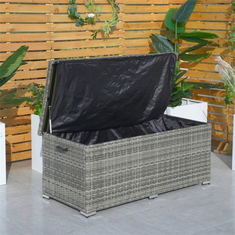 Abrihome 495L Iron Outdoor Rattan Storage Box, Outdoor Medium Deck Storage Box for Patio, Yard, Garden, Grey (L155 x H64.5 x W72)
