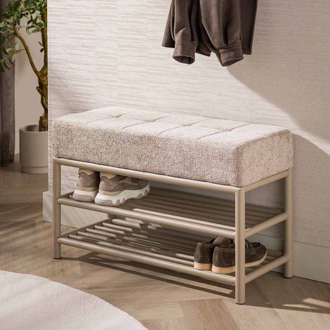 Banc d'entrée industriel 86 cm en métal beige Teresa (1/5)