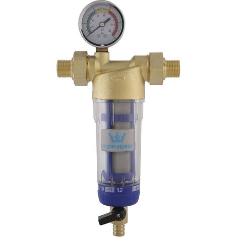Waschbarer und wiederverwendbarer Wasservorfilter, Sedimentfilter, Wasserhahn-Wasserreiniger, Umkehrosmose-Vorfilter, 60-Mikron-Edelstahl, mit Manometer