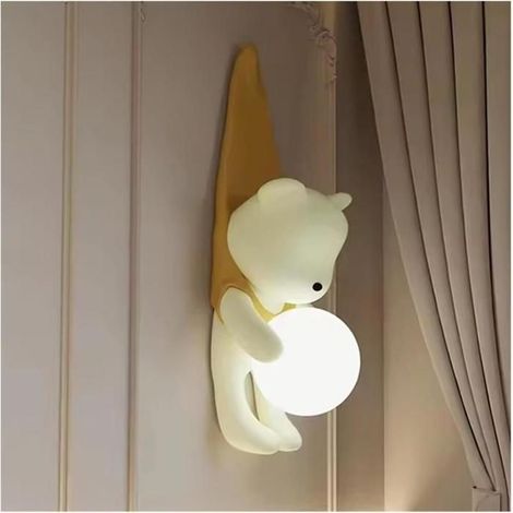 Applique Murale Motif Ours, Abat-Jour Globe en Verre, Culot G9, Style Nordique Moderne, Éclairage Décoratif (Jaune) (1/4)