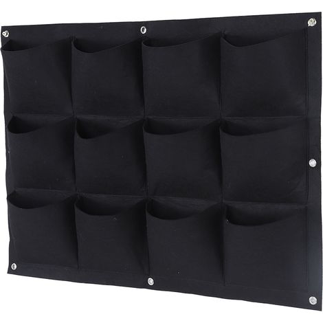 Pflanzbeutel mit 12 Taschen, biologisch abbaubar, zum vertikalen Aufhängen, für Wandgärten (schwarz) (1/5)
