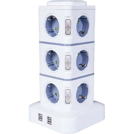 Tour Multiprise. 12 Prises Multiprise Electrique (2500W / 10A) avec 4 Ports USB. Multi Prises électriques Parafoudre Multiprise Verticale (1/5)