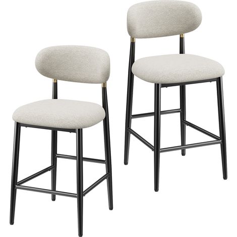 Lot de 2 Tabourets de Bar en Tissu, Chaises de Bar Rembourrées avec Dossier Arrondi et Finition Dorée, Pieds en Métal Noir et Repose-Pieds, pour Îlot de Cuisine et Comptoir,beige (1/5)