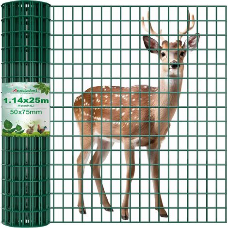 RAL6005 Wire Mesh Fence 1.14 m x 25 m – 2 mm PVC Wire Mesh 50 x 75 cm Green – Animal Protection (Dogs, Rabbits), Residential Lawn Edging, Easy Installation (1/5)