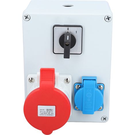 Boîte de distribution électrique murale CEE 5P 32A 16A avec interrupteur rotatif 2 positions IP44 étanche pour chantier (1/5)