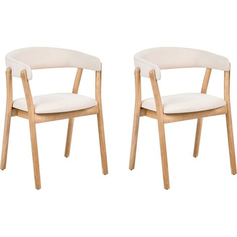 Set of 2 Dining Chairs Light Brown and Off-White Polyester Fabric Rubberwood Legs Retro Traditional Style MYLO