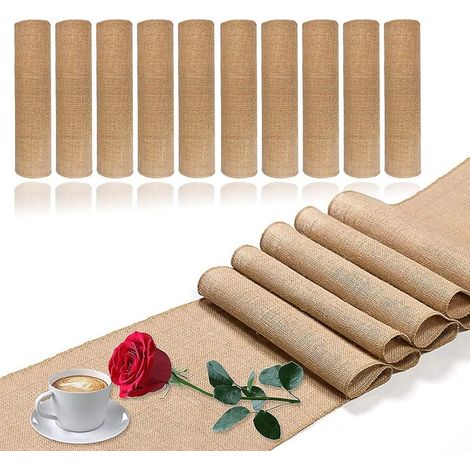 Lot de 5 chemins de table en toile de jute rustique, décoration de table rustique, décoration d'intérieur pour mariage et dîner en plein air (1/5)