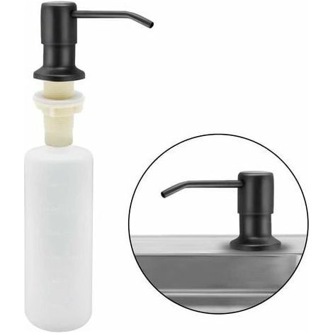 Kitchen Sink Soap Dispenser, 350ml Stainless Steel Built-In Kitchen Detergent Dispenser, Refillable Soap Dispenser with 360° Rotating Pump (Matte Black) (1/5)