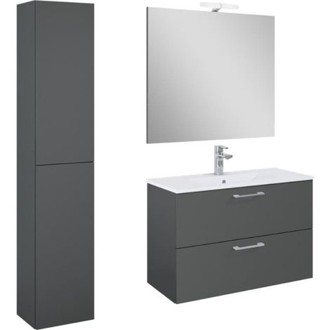 Ensemble meuble vasque avec miroir et éclairage LED + colonne 81,4 x 55 x 41,7 cm - anthracite stratifié - Ceramia Lea (1/5)