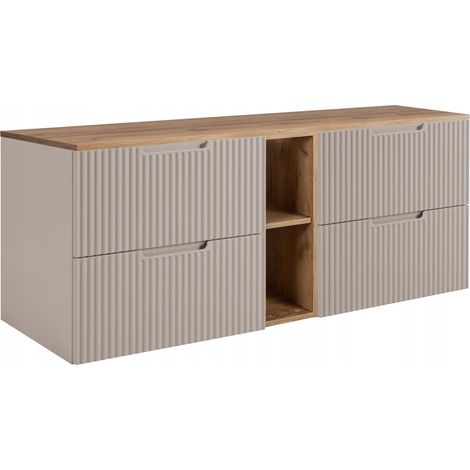 Meuble de Salle de Bain Vena - 140 cm - Kashmir et Chêne - Élégant et Pratique - Soft Close