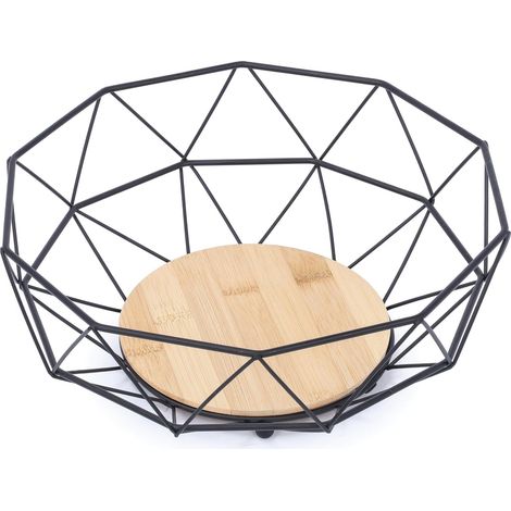 1 - Corbeille à fruits - Design industriel - Bois et acier noir mat - Pour cuisine et salle à manger - Noir - 30x20x15cm (1/3)