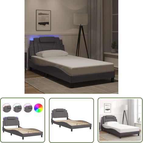The Living Store Cadre de lit avec LED sans matelas gris 100x200 cm - Lit Plateforme - Lit Design - Cadre Lit Gris - Tête De Lit Capitonnée - Éclairage Led (1/5)